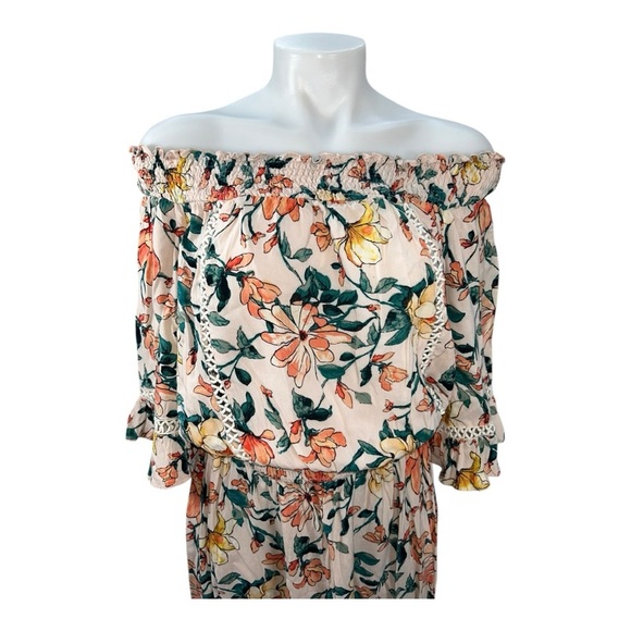 EN CREAM Boho Floral Off-Shoulder Dress size M mix of colors: peach, greens - Picture 11 of 15